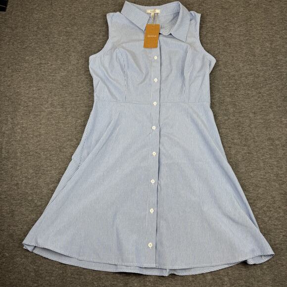 RIHOAS Blue Striped Button Down Mini Dress size Medium Classic Preppy Casual - Picture 1 of 8